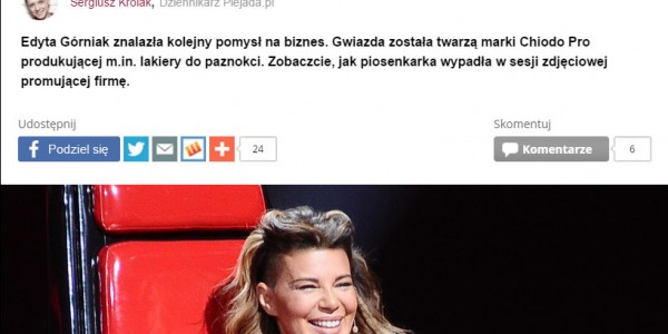 Artykuł w portalu Plejada.pl o kontrakcie reklamowym z Edytą Górniak